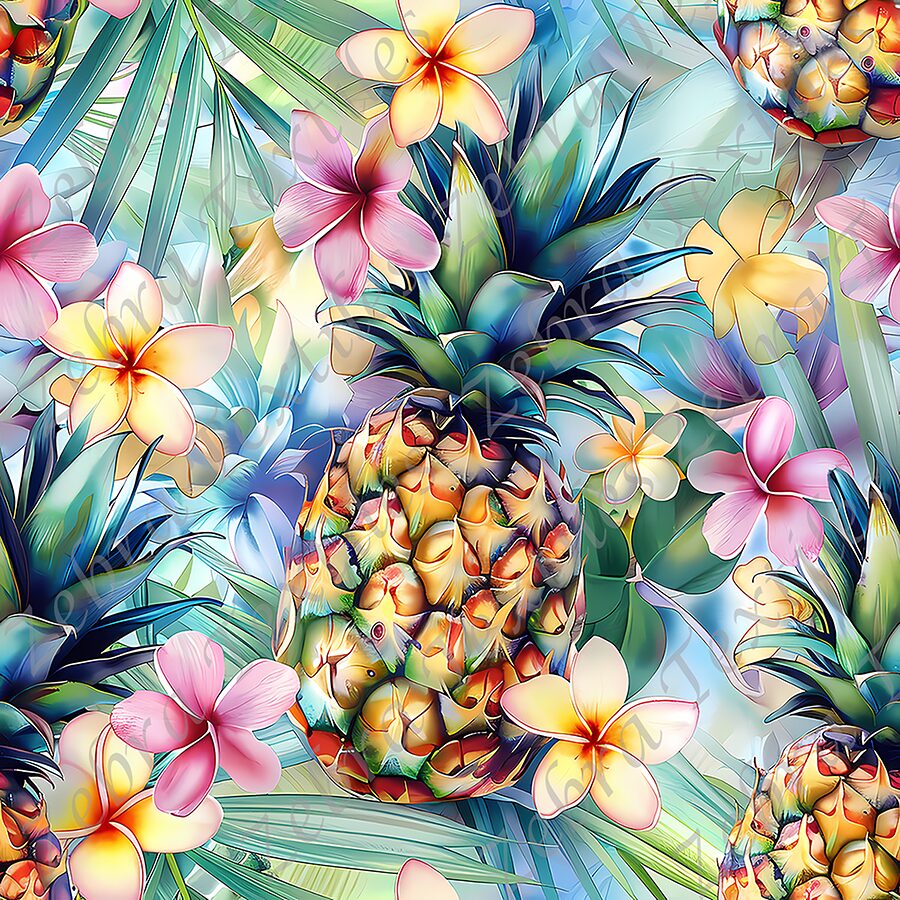 Ananas et fleur fond feuillage