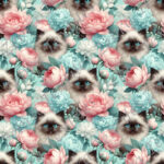 Bébé siamois et pivoine rose aqua