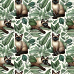 Chat siamois et feuillage