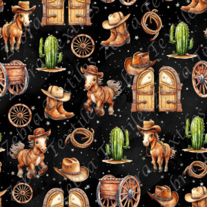 Cheval cowboy et cactus fond étoile