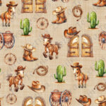 Cheval cowboy et cactus fond marron