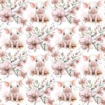 Cochon et fleur rose fond blanc