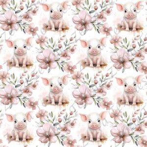 Cochon et fleur rose fond blanc