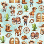 Cowboy et vache fond aqua