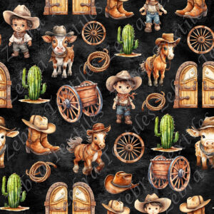 Cowboy et vache fond noir