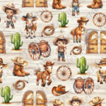Cowboy et vache fond planche