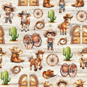 Cowboy et vache fond planche