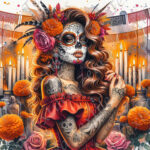 Femme skull orangée panneau sac