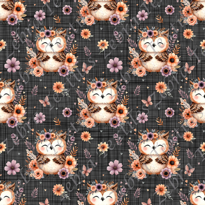 Hibou floral fond lin