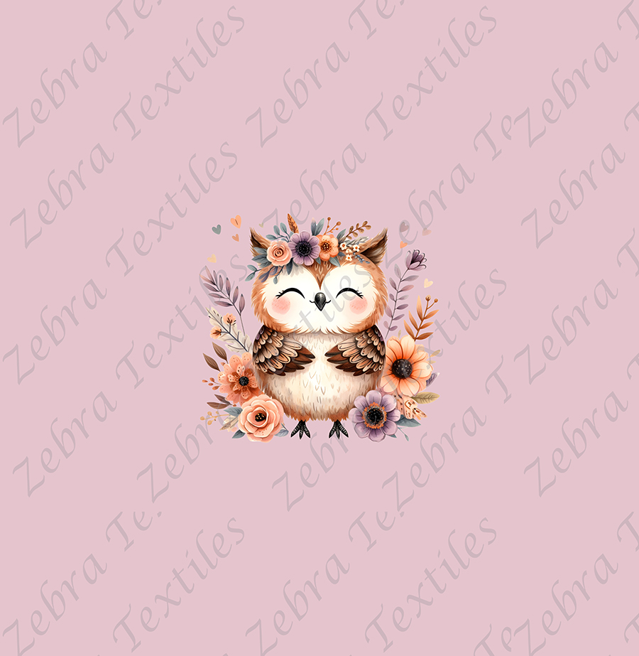 Hibou floral fond mauve