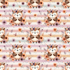 Hibou floral fond rayé