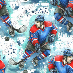 Joueur de hockey rouge et bleu
