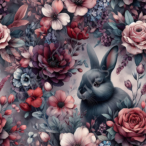 Lapin noir et floral rouge