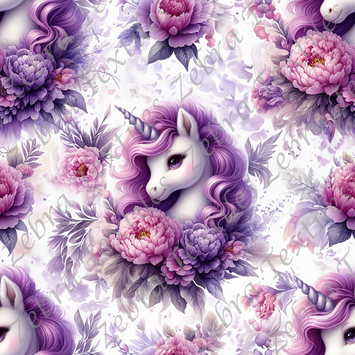 Licorne et fleur mauve rose