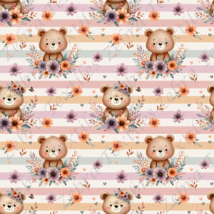 Ourson floral fond rayé