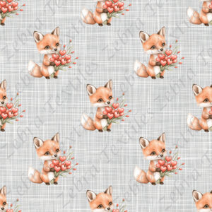 Renard et bouquet de coeur fond lin
