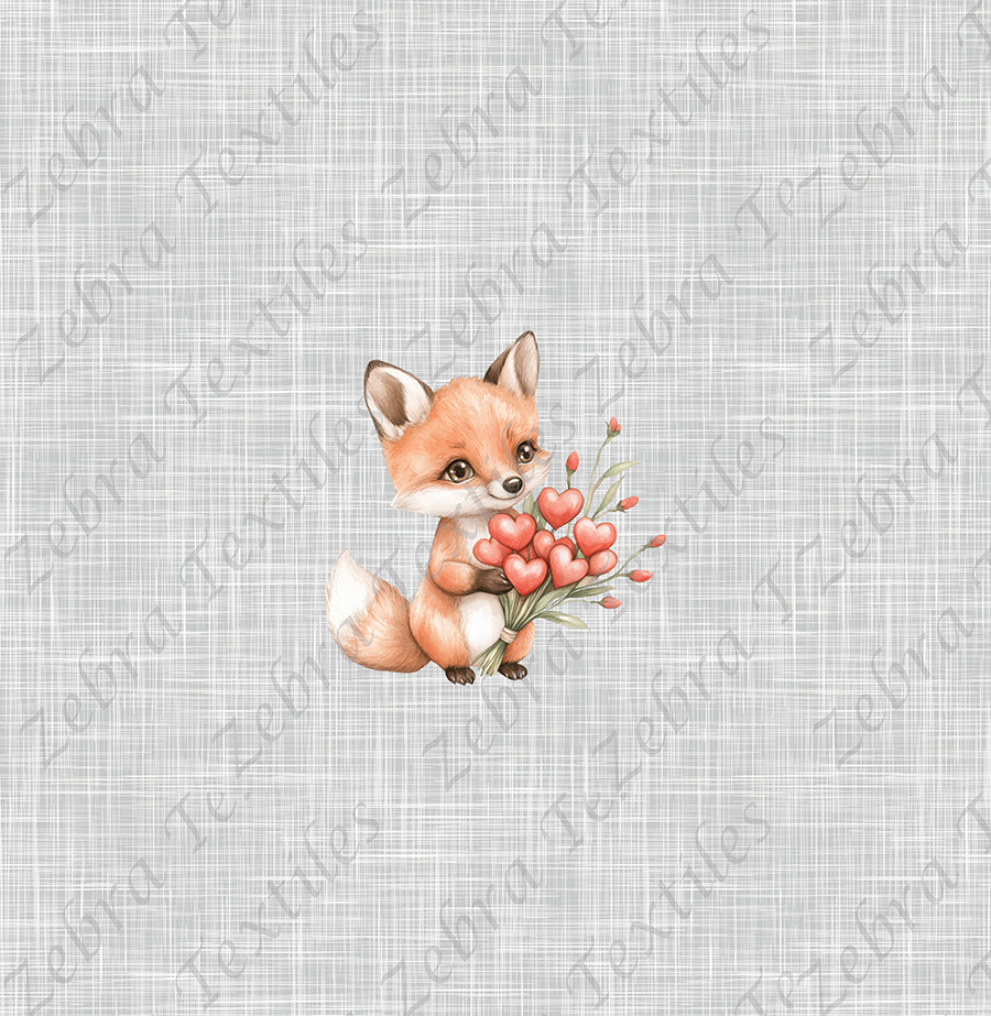 Renard et bouquet de coeur fond lin