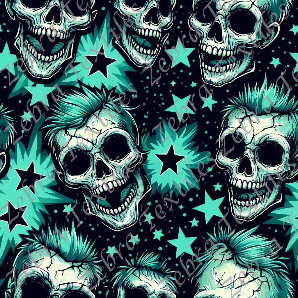 Skull punk aqua fond noir