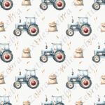 Tracteur bleu et blé fond taupe