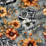 Truck et fleur orangée fond gris