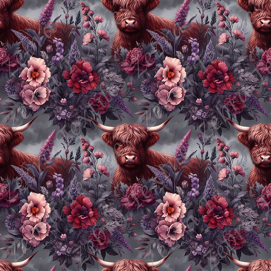 Vache highland floral rouge