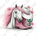 Cheval blanc crinière rose et chapeau fond blanc