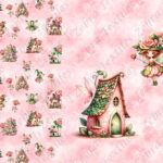 Fée et maison rose fond rose Panneau doudou