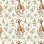 Girafe debout et feuillage fond crème
