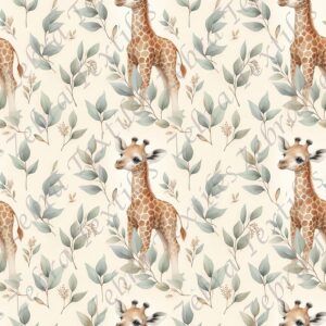 Girafe debout et feuillage fond crème