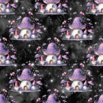 Gnome et maison champignon mauve fond étoilé