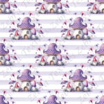 Gnome et maison champignon mauve fond rayé