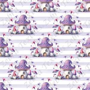 Gnome et maison champignon mauve fond rayé