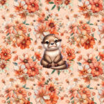 Loutre assit et fleur corail fond floral
