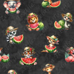 Animaux et melon fond noir