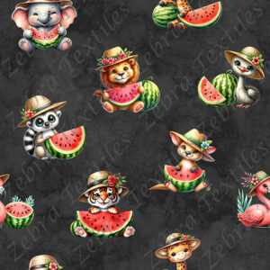 Animaux et melon fond noir