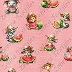 Animaux et melon fond rose
