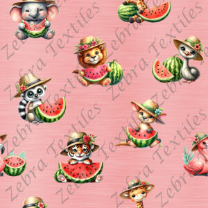 Animaux et melon fond rose