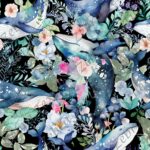 Baleine floral fond noir