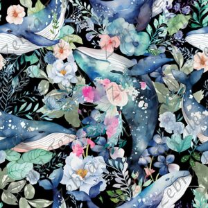 Baleine floral fond noir