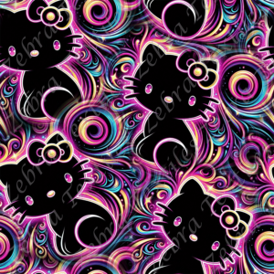 Chat mignon noir fond spiral colorée