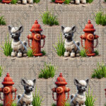 Chien lainage et borne fontaine rouge