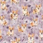 Corgi fond floral mauve
