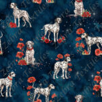 Dalmatien floral rouge fond aqua