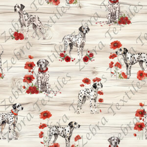 Dalmatien floral rouge fond bois