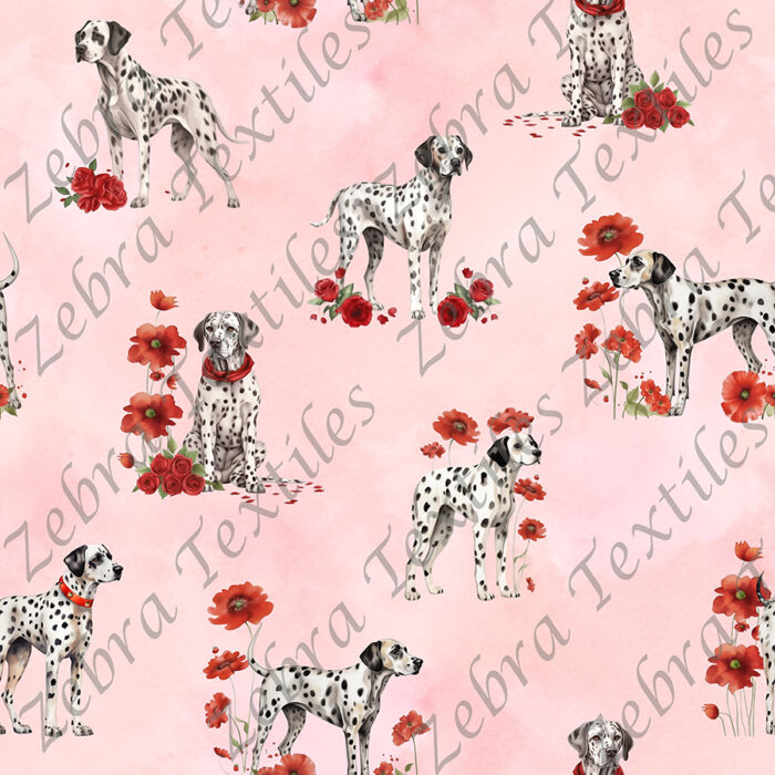 Dalmatien floral rouge fond rose