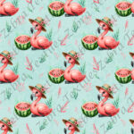 Flamant rose et melon fond aqua