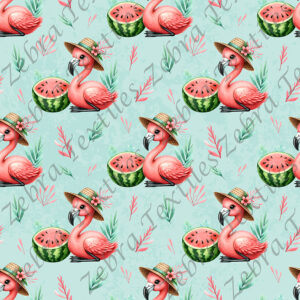 Flamant rose et melon fond aqua
