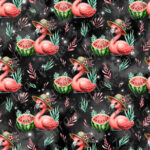 Flamant rose et melon fond étoilé