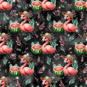 Flamant rose et melon fond étoilé