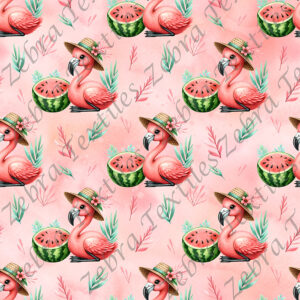 Flamant rose et melon fond rose